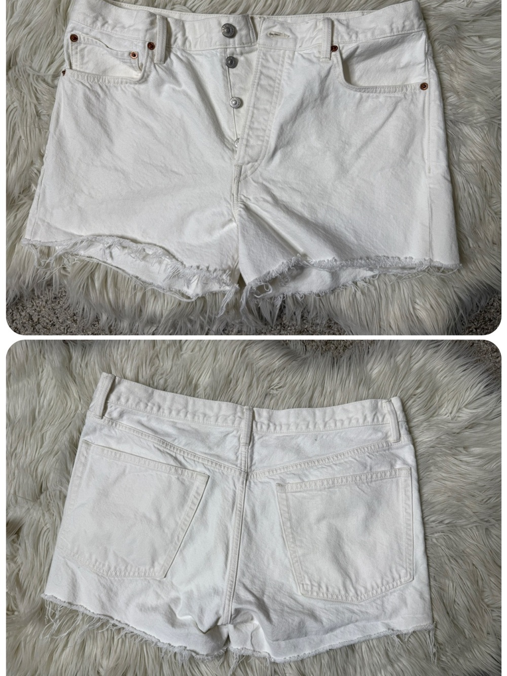 Buck Mason Strider White High-Rise Frayed Hem Denim Shorts 31